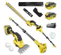 4 en 1 Cortasetos a batería Podador Altura para Makita 18V | Con 2×4.0Ah Baterías, Extensión 4,55 m, Cuchillas 406 mm & 152 mm, Cabeza Corte Giratoria 180°, Corta Arbustos y Cortacésped