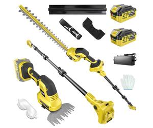 4 en 1 Cortasetos a batería Podador Altura para Makita 18V | Con 2×4.0Ah Baterías, Extensión 4,55 m, Cuchillas 406 mm & 152 mm, Cabeza Corte Giratoria 180°, Corta Arbustos y Cortacésped