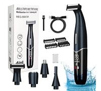 4 en 1 Depiladora Eléctrica Impermeable Mujer/Hombre, Afeitadora Eléctrica Cortador de Vello Facial, Recortadora de Precisión Femeninas Recargable, Pantalla LCD, para Nariz Cejas Axilas Barba Piernas