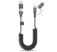4 en 1 en Espiral Cable de Carga, MFi Certified, Nylon USB/USB-C a Lightning/USB C, 60W de Carga Rápida iPhone Cable Leads for iPhone 16 15 14 13 12/iPad/Android/Laptop, Support Apple CarPlay