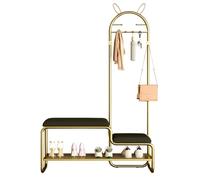 4-en-1 Entryway Hall Tree with Bench, Metal Shoe Rack, 6 Coat Hooks, And Cushioned Seat - Stylish Storage Solution for Living Room, Hallway, Bedroom (Black, 80cm)