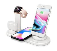 4 en 1 estación de carga inalámbrica, 360 Degree Base de carga giratoria para teléfonos Apple/Micro/Type C, Qi Fast Wireless Base de carga para iWatch Series, Airpods, iPhone, Samsung Galaxy