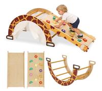 4 en 1 Estructura de Escalada de Interior con Arco, tobogán, Mecedora, Arco de Escalada Montessori 4 en 1 para niños pequeños, Parque Infantil de Interior, Motivo de Jirafa