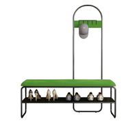 4-en-1 Hall Tree with Bench - Freestanding Metal Clothes Rack & Velvet Soft Seat Cushion with 5 Hooks for Entryway, Hallway, Living Room (Light Green, 80cm)