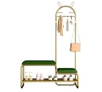 4-en-1 Hall Tree with Bench & Storage, Metal Shoe Rack, 6 Coat Hooks, Soft Leather Cushion, Entryway nizer for Living Room, Hallway, Bedroom (Green, 80cm)