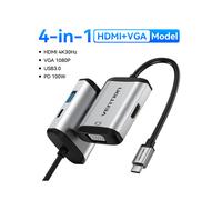 (4 en 1 HDMI VGA) Vention USB C HUB Tipo C a USB 3.0 Estación de acoplamiento USB C HDMI RJ45 4K compatible
