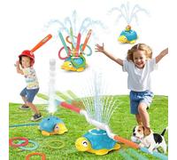 4-en-1 Juguete de Agua para Niños Exterior 3 4 5 6 Años, Juegos Jardin para Niños Forma de Tortuga con Aspersores de Caracol, Lanzamiento de Anillo, Juego de Béisbol y Salto,Regalos Niños y Niñas 3-10