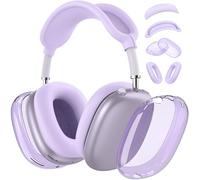 【4 en 1】Kit de protección para AirPods Max, funda transparente de TPU + funda de silicona + fundas para la diadema, accesorios de silicona transparente para Apple AirPods Max USB-C (2024/2020), morado