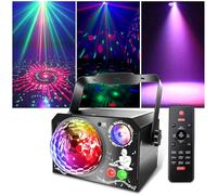 4 en 1 lámpara de escenario, Fwiull luz disco con mando a distancia y estroboscópico, 65 efectos luminosos RGB y UV, USB luminoso disco música control por voz