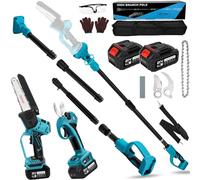 4 en 1 podadora de batería de 6 pulgadas Mini motosierra con batería | cargador 45 mm Tijeras de podar eléctricas para jardín 2x 4000mAh Tijeras de árbol eléctricas Tijeras de poda de ramas