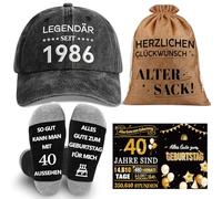 4 en 1 regalo de cumpleaños para hombres 40 1986 cumpleaños hombre, bolsa de regalo con gorra de béisbol, calcetines y tarjeta, regalos divertidos para papá, marido, colegas, marido, novio, viejo saco