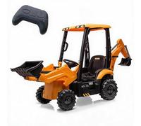 4 en 1 Tractor Excavadora Eléctrica Infantil - 12V con Mando a Distancia, Cargador Frontal, Bocina, Función Excavadora y Bulldozer Transformable, Juguete Montable - Amarillo
