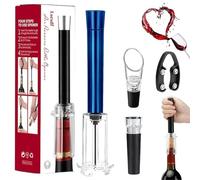 4 en 1 Wino On the Go Set, with Air Pressure Pump, Foil Cutter, Wine Pourer & Vacuum Stopper, Efficient Corkscrew Bottle Opener for Home Bar, Great for Wine Lovers (Blue)