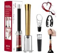 4 en 1 Wino On the Go Set, with Air Pressure Pump, Foil Cutter, Wine Pourer & Vacuum Stopper, Eficient Corkscrew Bottle Opener for Home Bar, Great for Wine Lovers (Gold)