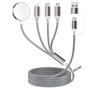 4 en 2 Múltiple Rápido Cargador para A pple Watch, 1.8M/6FT Cable de Carga Nylon USB A/C a Puerto iOS/Tipo C/Micro USB/iWatch, Compatible para iWatch Ultra/SE/1-10/iPhone/iPad/AirPods/Galaxy/Huawei