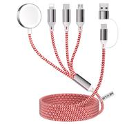 4 en 2 Múltiple Rápido Cargador para A pple Watch, 1.8M/6FT Cable de Carga Nylon USB A/C a Puerto iOS/Tipo C/Micro USB/iWatch, Compatible para iWatch Ultra/SE/1-10/iPhone/iPad/AirPods/Galaxy/Huawei