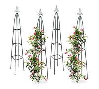 4 Enrejados Metal, 190cm, Soportes Plantas Trepadoras, Tutor Rosas y Enredaderas, Columna, Jardín y Huerto, Verde
