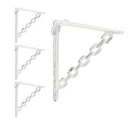 4 Escuadras Estantería Hierro Fundido, Envejecidas, Soportes Retro, Diseño Cadena, Blanco