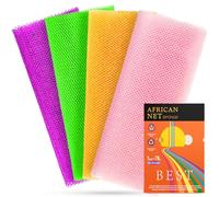 4 esponjas de baño de malla larga de malla africana - Exfolia y refresca la piel para una experiencia de ducha suave y sedosa (morado, rosa, verde, naranja)