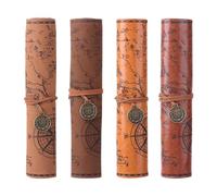 4 estuches para lápices, estuche de piel de gran capacidad, estuche de mapa del tesoro, suministros escolares