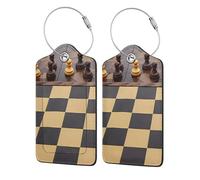 4 etiquetas de equipaje de cuero para maletas, tablero de ajedrez con peones, etiquetas de maleta, identificadores de equipaje para maletas, etiquetas de identificación, bolsa de viaje para accesorios