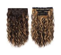 4 extensiones de cabello con clip de 14 pulgadas, corto, rizado, ondulado, trama de encaje invisible, postizos suaves naturales for mujeres, 100 g Extensiones de Cabello(Brown with Blonde)