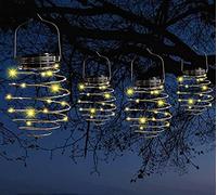 4 faroles solares en espiral, linterna colgante creativa con asa, luces decorativas de jardín al aire libre alimentadas por energía solar para patio, porche, camino