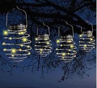 4 faroles solares en espiral, luces solares de jardín decorativas para exteriores, luces colgantes impermeables, luz G-Arden para jardín, patio, porche