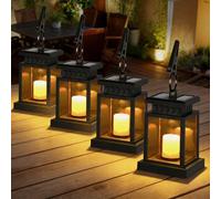 4 farolillos solares para exteriores con vela LED, farolillo solar LED, lámparas solares para exteriores, efecto parpadeante, farolillo solar con velas, lámparas decorativas para jardín, terrazas
