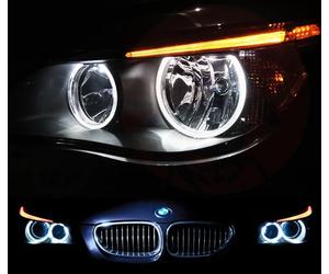 4 faros delanteros LED blancos de ojo de ángel con anillo de luz diurna 501 W5W Canbus foco apto para E60 E61 5 Series Pre LCI