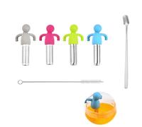 4 filtros de té de acero inoxidable, colador de té humanoide para té suelto, infusor de té divertido con cuchara y cepillo, filtro de té creativo con mango de silicona, filtro de té para tazas, filtro