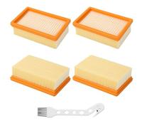 4 filtros planos plisados para Kärcher WD4, WD5, WD6, MV4, MV5, MV6 con 1 cepillo pequeño, para Karcher Aspiradora Seco y Humedo, para Karcher Aspiradora, para Kärcher 2.863-005.0
