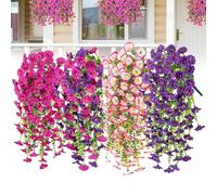 4 Flores Artificiales Colgantes de Campanilla de la mañana, 75 cm, realistas, Resistentes a los Rayos UV, con Hojas Colgantes, Ramos de Flores Artificiales para Pared, Porche, Patio y jardín. (D)