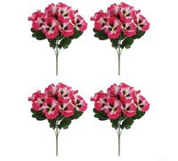 4 flores artificiales de pensamiento para uso decorativo en bodas, fiestas y para el hogar, diseñadas para un aspecto fresco de larga duración y fácil arreglo (rosa)