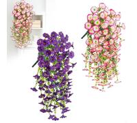 4 flores artificiales para colgar petunias, 75 cm, plantas artificiales colgantes, 2 colores, flores artificiales de petunia para exterior, jardín, interior, exterior, decoración de pared (púrpura y