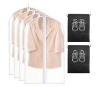 4 Fundas Antipolvo para Ropa, 2 Bolsas para Zapatos, Bolsa Transparente para Colgar Ropa, Funda Antipolvo para Trajes, Bolsa De Almacenamiento Plegable, Bolsa Protectora para Ropa con Cremallera