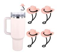 4 fundas de paja de sombrero de vaquera para pajitas reutilizables de 7 a 10 mm, sombrero de vaquero, tapas decorativas de paja de silicona, accesorios para copa Stanley (rosa)