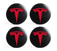 4 fundas de rueda para Tesla Model 3 Model Y con emblema central de llanta, emblema rojo y negro mate, tapas centrales impermeables de 56 mm