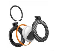 4 fundas protectoras para AirTag construidas con material de fibra de carbono y cierre seguro para llaves y uso en movimiento (rojo + amarillo)