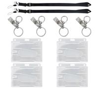 4 fundas transparentes de plástico para tarjetas de identificación, fundas transparentes con anillo para llaves, tarjetas de identificación adecuadas para tarjetas de crédito, tarjetas de membresía