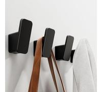 4 ganchos de pared modernos, autoadhesivos o de tornillo, 21 piezas de pared moderna de aluminio adecuados para baño y oficina, este gancho complementa cualquier decoración (negro (4))