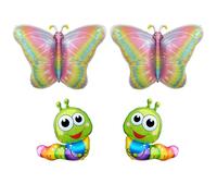4 globos de oruga y mariposa, globos grandes de papel de aluminio de primavera, oruga de 30.5 pulgadas y globos de mariposa rosa iridiscente de 36 pulgadas para decoraciones de cumpleaños, Pascua y