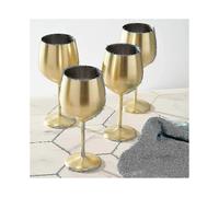 4 Gold Wine Glasses 540 Ml Stainless Steel Shatterproof Glass Set Gift Box