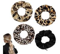 4 gomas para el pelo Scrunchies con cremallera, gomas para el pelo para mujer, diseño de leopardo, accesorios de viaje de terciopelo para mujeres, escondite secreto para objetos de valor