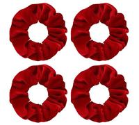 4 gomas para el pelo Scrunchies de terciopelo terciopelo para el pelo para mujer, clásicas, elásticas, suaves, pinzas para coletas, sujeción fuerte, accesorios para el cabello, color rojo