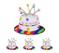 4 Gorros Cumpleaños, Sombreros Tarta de Peluche con Velas, Para Fiestas, Poliéster, Blanco y Multicolor
