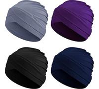 4 Gorros de Turbante de Dormir (Negro, Gris, Azul Marino, Morado)