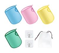 4 guantes de baño súper suaves y exfoliantes, con ganchos y bolsas de almacenamiento, guantes de esponja de baño, guantes de baño sin dolor, adecuados para adultos y niños