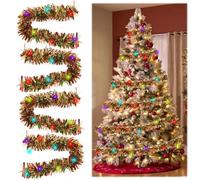 4 guirnaldas de Navidad de 2 m con iluminación, guirnaldas de Navidad con 50 luces LED, funciona con pilas, para casa, escaleras, chimenea, puerta y jardines (4)