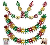 4 guirnaldas de Navidad para colgar, 2 m cada una de las guirnaldas de estrellas de copo de nieve rojo, verde, dorado, para fiesta de Navidad, techo, pared, suministros de decoración de vacaciones